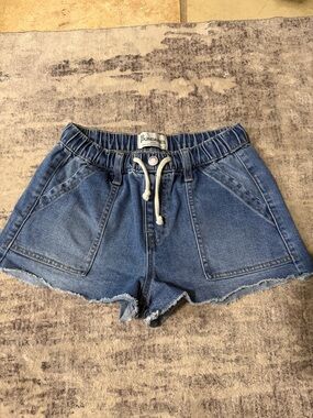 No Boundaries Blue Denim Drawstring Frayed Hem Shorts